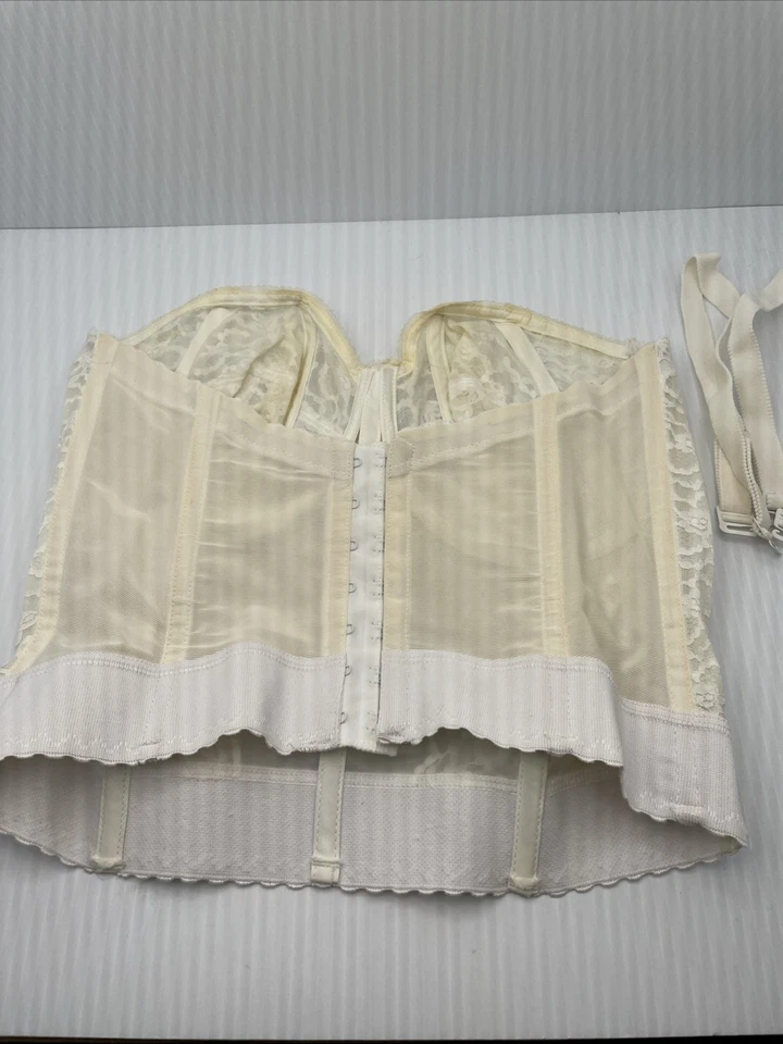 Vintage Goddess IVORY Lace Sheer Bustier Corset Top Bra 38DD - Image 2 of 3