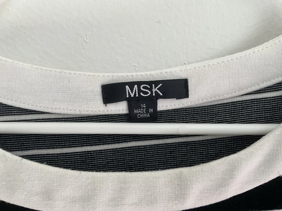 MSK винтажный черный белая полоса стиль Shift бюст 19 бедра 20 36 длиной size14 - Изображение 2 из 2