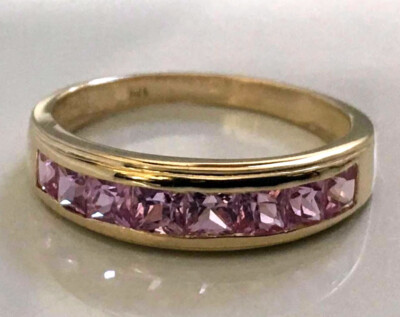 R308 Genuine 9ct, 14K, 18K Gold Natural Pink Sapphire Channel set Wedding Ring