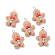 30Pcs Opaque Resin Pendants Christmas Theme Gingerbread Man Pendants 28x9.5x7mm