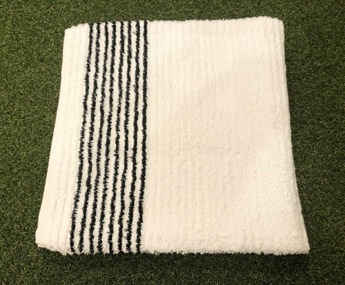 Large 22" x 44" Golf Tour Caddy Towel - White w/ Blue, Black, Red, Green Stripe - Picture 13 of 21