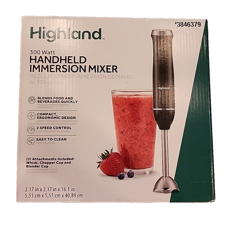 HIGHLAND Handheld Immersion Blender 2-Speed + 3 Accessories Black / Stainless 