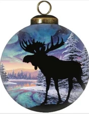 Inside Reverse Painted Glass Ball Ornament Moose Northern Lights