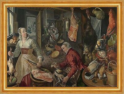 The Four Elements: Fire Joachim Beuckelaer Küche Frauen Herd B A3 02546 Gerahmt