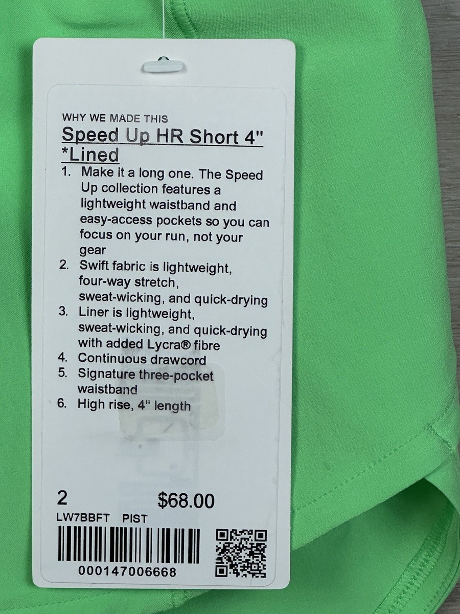 Lululemon Speed Up HR Short 4” Lined Swift Fabric Size 2