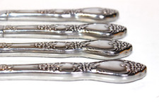 Lot of 4 Stainless Retro MCM Table Knives Flat Ware Service Unique Pattern