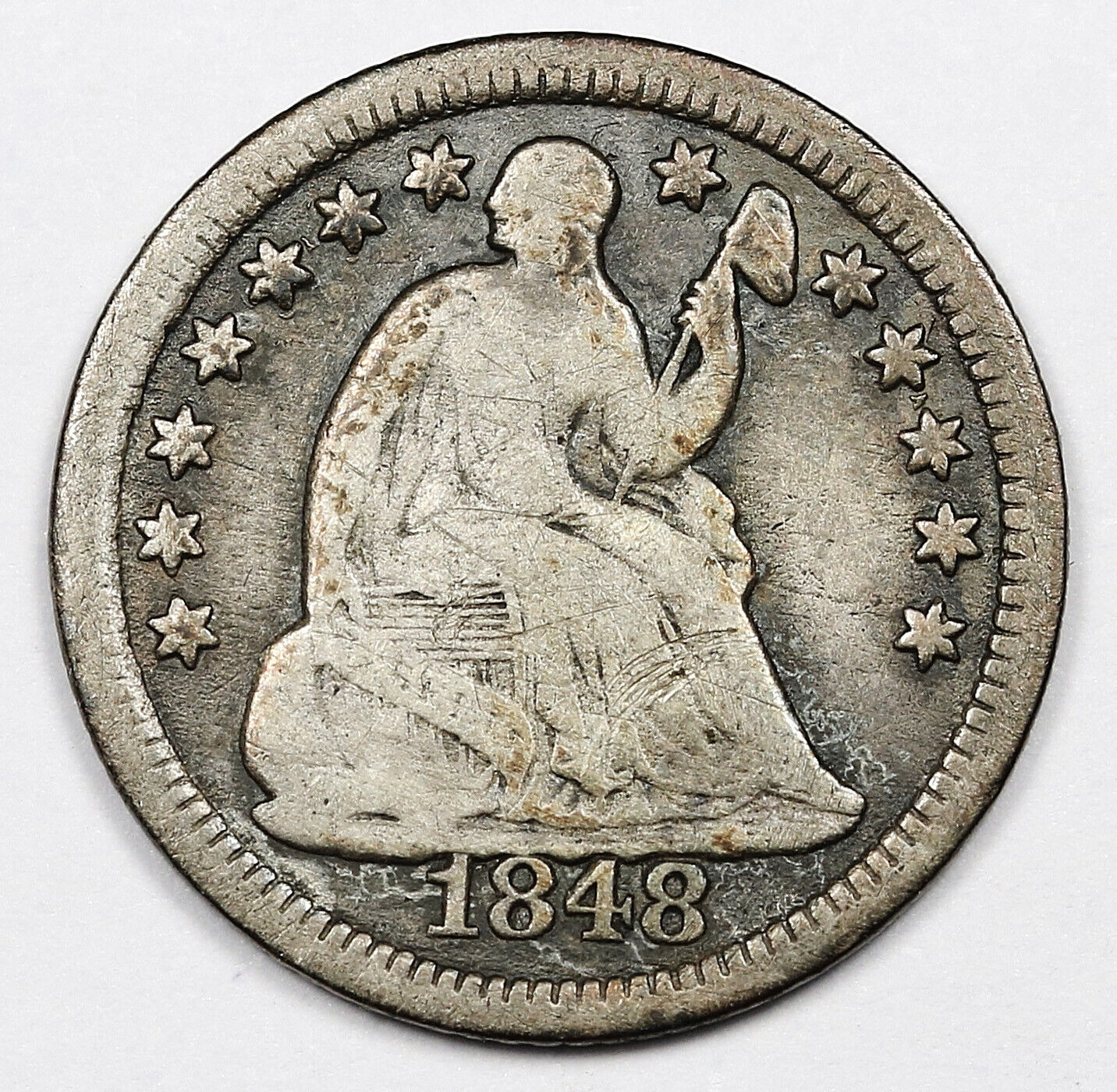 1848-o Liberty Seated Half Dime.  Natural Uncleaned.  Fine.  171