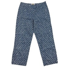 VTG Talbots Blue White Geometric Floral Cropped Pants Stretch Side Zip Sz 6
