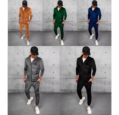 Velours Trainingsanzug Set Sporthose Stehkragen Zipp Pullover Herren M-XL 