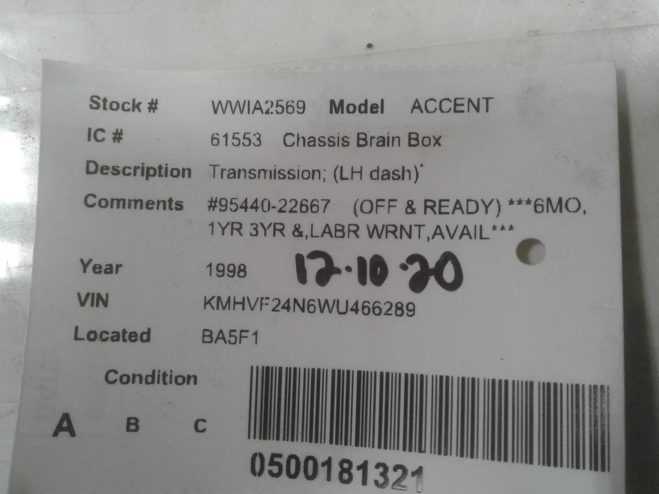 Módulo de control de transmisión usado se adapta a: Hyundai Accent 1998 transmisión tablero izquierdo Foto 3 de 4
