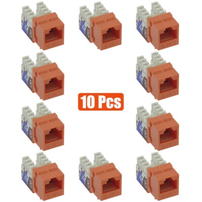 10Pcs Cat6 RJ45 Network LAN Ethernet Keystone Jack 110 Punch Down Snap-In Orange