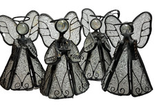 Vintage Stained Glass Wire Wrap Angels W/ Stars Figurines Clear Textured Glass