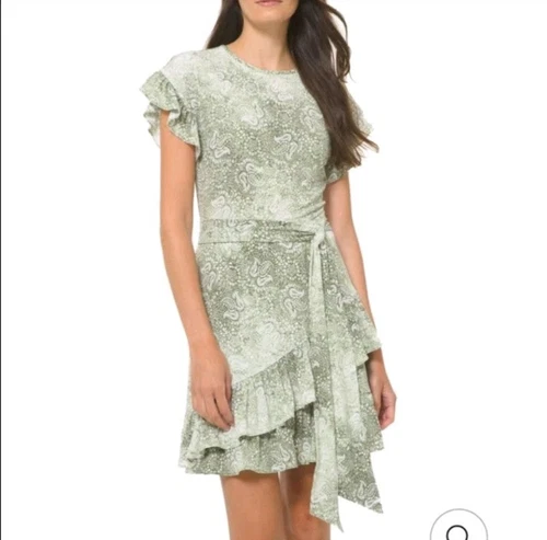 Abito da festa MICHAEL KORS MK donna verde paisley manica a petali corto finto avvolgente Xs