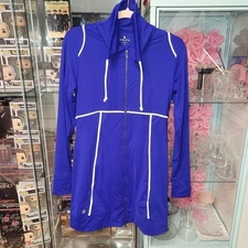 NWOT Athleta Womens Spinnaker Long Sun SPF Jacket Zipper Royal Blue White Small