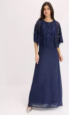 FREEMANS Chiffon-Kapuzen Cape Abendkleid Midnight Blue Dunkelblau UK 10