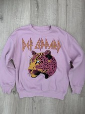 Def Leppard Kids Pink Graphic Sweatshirt Leopard Crewneck Size M 10