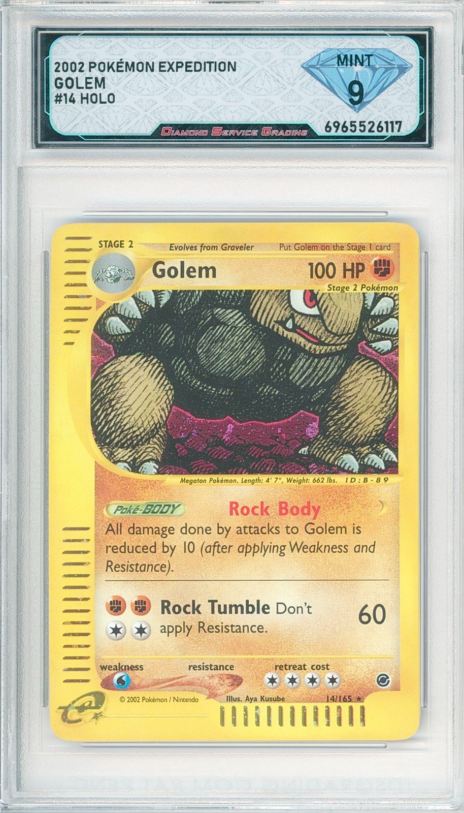 2002 Pokémon Expedition GOLEM #14/165 Holo 💎 DSG 9 Mint