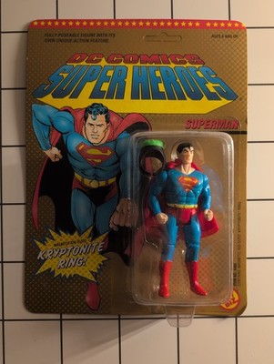 ToyBiz Unpunched Card DC Comics Super Heroes Superman w Kryptonite Ring 1989 MOC