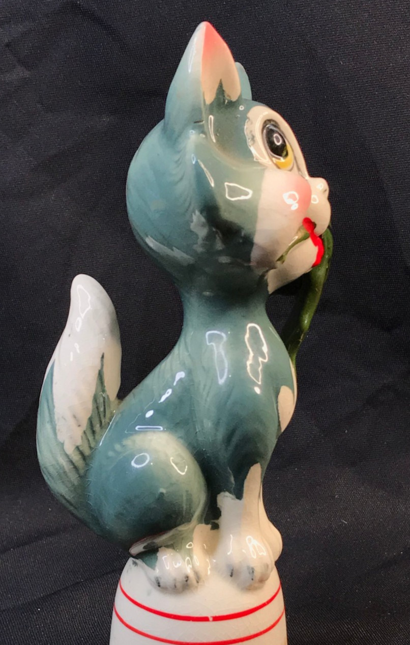 Kreiss “Merry Christmas” Gray Winking Cat Bell Japan 8”