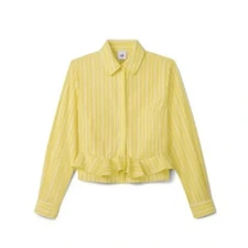 CABI NWT $99 The Flirt Shirt 6712 Button Up Yellow Stripe Top Size Medium