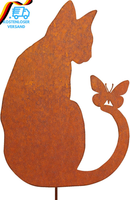 Katze Gartendeko Rost Gartenstecker, Metall Roststecker Edelrost Rostiger Beetst