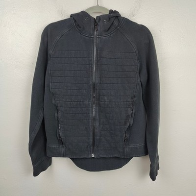 Lululemon Fleece Be True Hoodie Womens 8 Black Cotton Full Zip Sweatshirt FLAWS