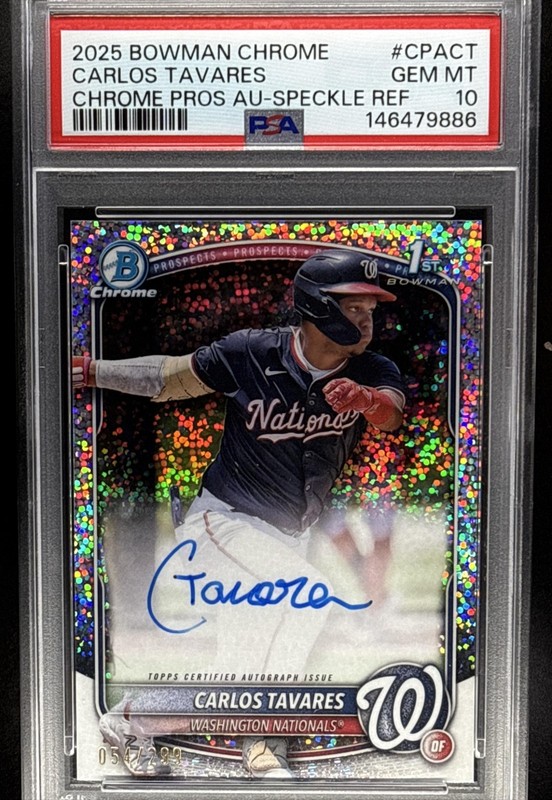 CARLOS TAVARES 2025 BOWMAN CHROME #CPA-CT SPECKLE REFRACTOR /299 AUTO PSA 10 GEM