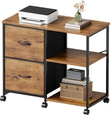 2-Drawer Fabric File Cabinet Rolling Rustic Brown Home Office Use