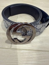 Gucci Mens GG Logo Silver Buckle Designer Bel...