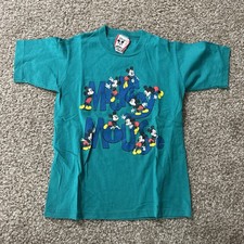 Vintage 90s Disney  s Mickey Mouse T-shirt Kids Medium 10-12 Teal Green Classic