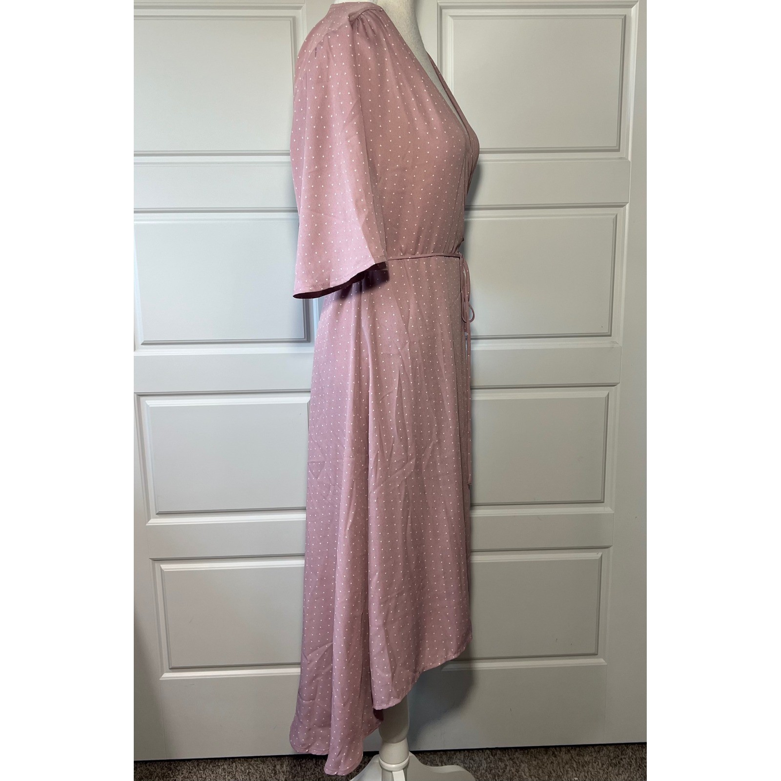 Lulus Soft Pink Triangular Polka Dot Wrap Midi Dr… - image 5