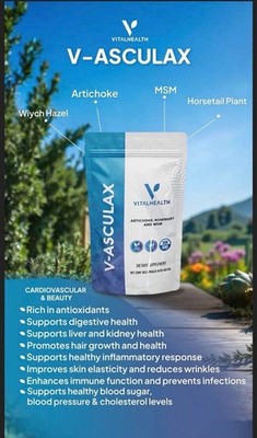 VitalHealth V-ASCULAX Artichoke Rosemary MSM Horsetail Witch Hazel 60 Caps 605mg