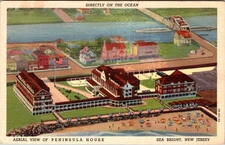 Postcard Aerial View of Peninsula House Sea Bright New Jersey Linen Unposted