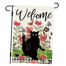 Spring Black Cat Garden Flag Funny Floral Cat Garden Flag 12 18 Inch Double