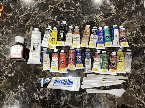 Lot Of 25 Oil Paint Tube Wonton & Newton, Grumbacher, Weber Used. 5 Royal Tools