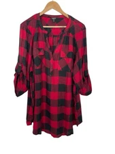 Torrid Top Womens 3X Harper Flannel Red Black Pullover Henley Shirt Casual Soft