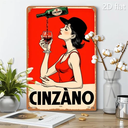 2D Flat, Vintage Cinzano Champagne Advertisement Tin Metal Signs Home Décor 8x12