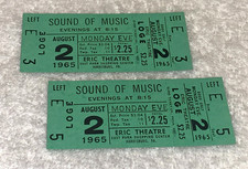 THE SOUND OF MUSIC 1965 ORIGINAL TICKETS Julie Andrews Christopher Plummer Green