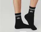 New Alo Unisex Half Crew Throwback Black Sock. Nwt M  $38 — photo 1