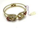 Vtg. Red Rhinestone Goldtone Costume Jewelry Hinged Bracelet - 02