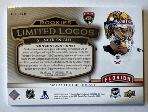 SPENCER KNIGHT 2021-22 The Cup ROOKIES Limited Logos /50 AUTO PATCH RC #23/50 UD - Picture 3 of 3