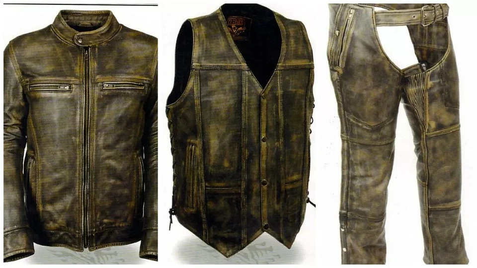 Gorras de motocicleta de cuero marrón envejecido para hombre - Equipo de protección para motociclista Foto 2 de 3