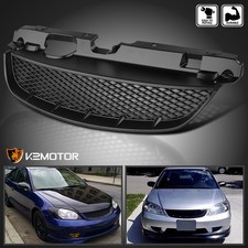 Fits 2004-2005 Honda Civic Coupe Sedan 24dr Black Mesh Bumper Hood Grille Grill