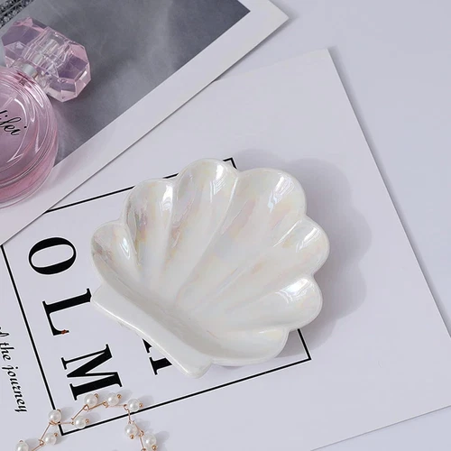 Shell Trinket Dish, Ceramic Ring Holder/Jewelry Tray, Cute Organizer White - Afbeelding 6 van 7