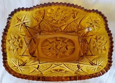 Vintage L.E.Smith Oblong Hobstar Sawtooth Rim Amber Glass Dish