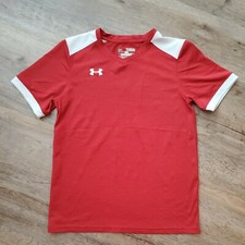 Under armour YMD shirt red logo boys loose Youth medium heatgear euc ships 0