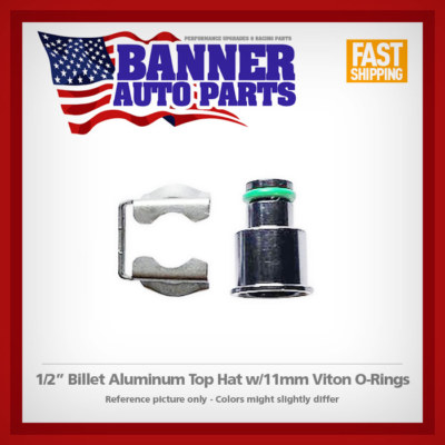 Fuel Injector Billet Aluminum 1/2'' Top Hat Adapter w/ 11mm O-Ring & Clip USA
