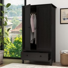 Modern 2 Door Wardrobe with 1 Drawer Storage Closet Hanging Rod Wardrobe