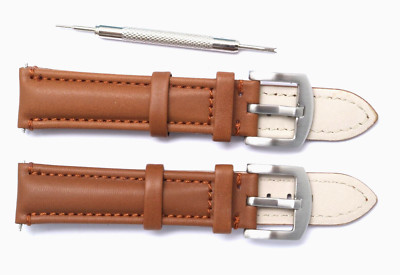 2Pcs 20mm Brown Genuine Leather Watch Band Strap With Spring Bar Remover Tool