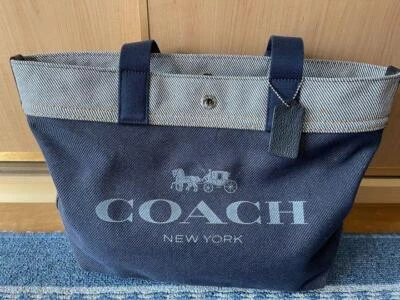Coach Sac Cabas en Toile Denim Logo Fret Payé Femme Bleu - Photo 1/4